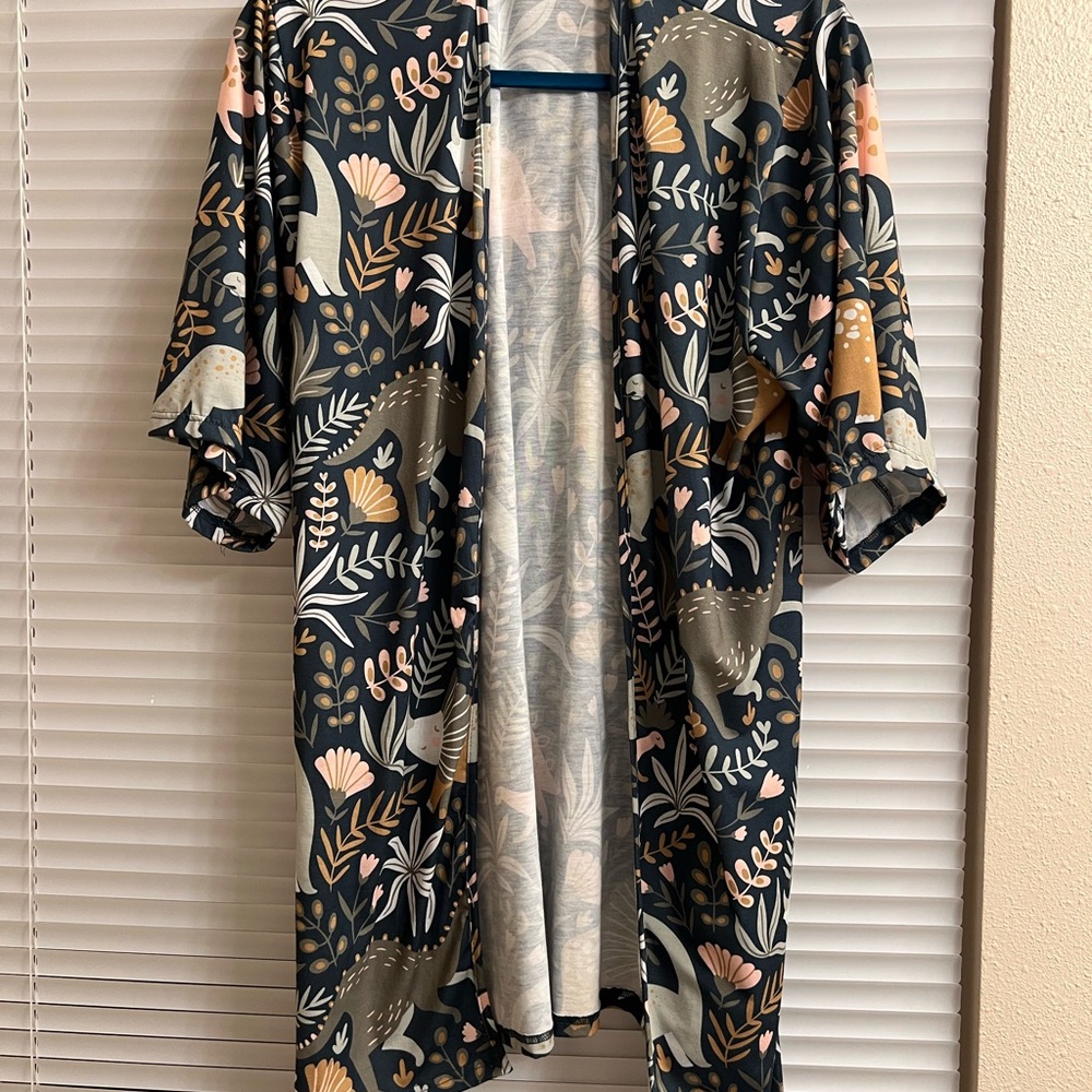 Modcloth Dinosaur Print Robe in Green and Pink